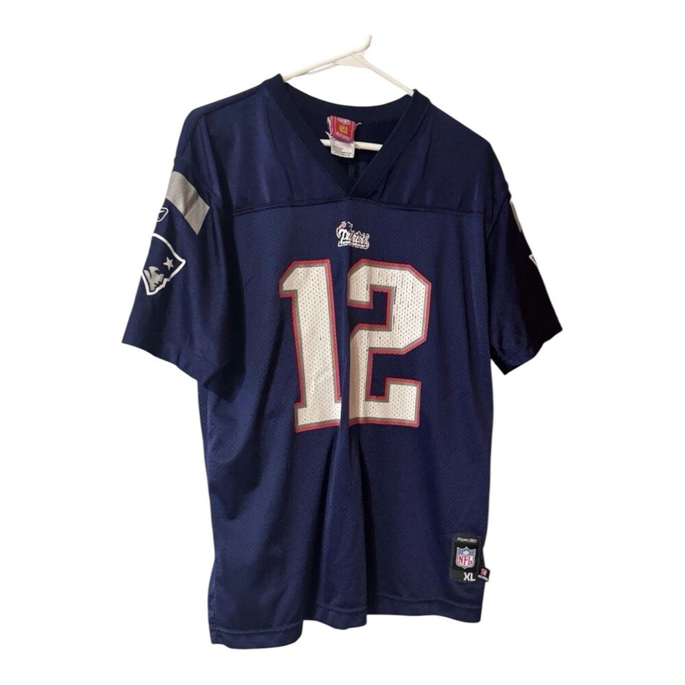 Tom Brady 12 New England Patriots Football Jersey NFL Blue Home Youth XL (18-20)